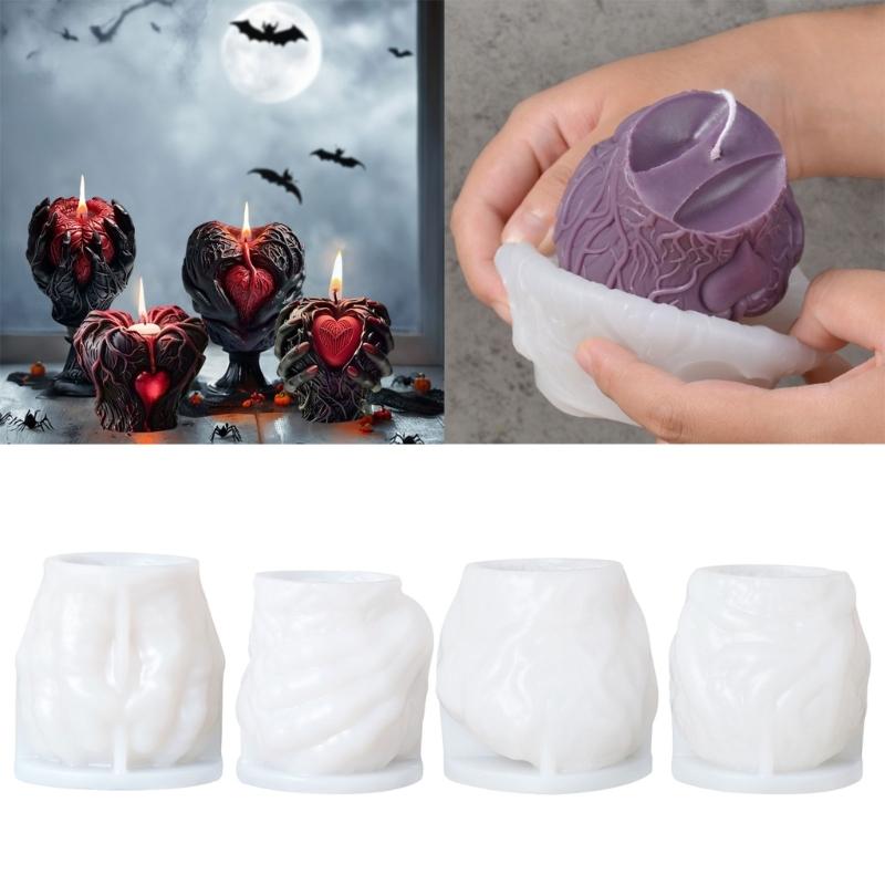Silicone Molds Halloween Holding Heart Candle Molds Casting Molds Handmade Plaster Molds Craft Supply for Candle Making