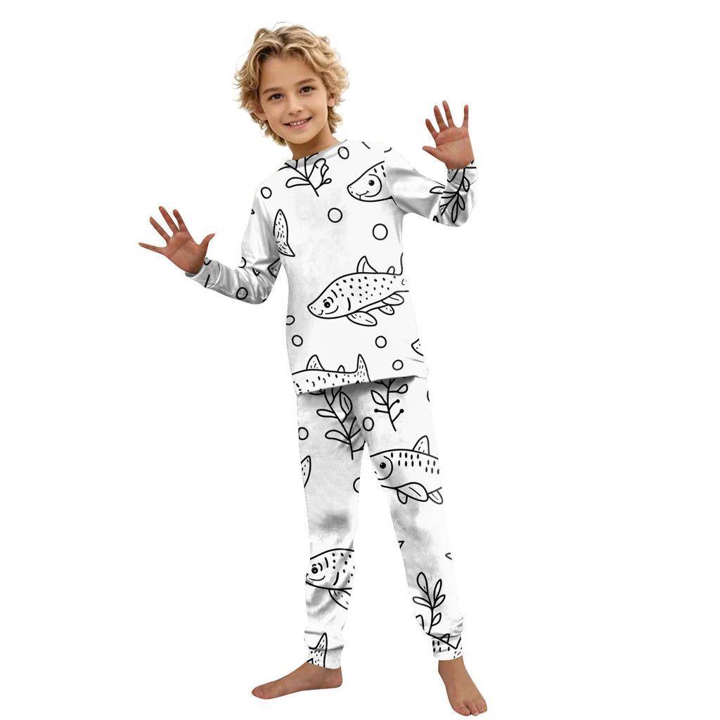 Handbemaltes Eltern-Kind-Outfit - Aufdruck Rundhals Eltern-Kind Langarm Lange Hose Hausanzug Anzug