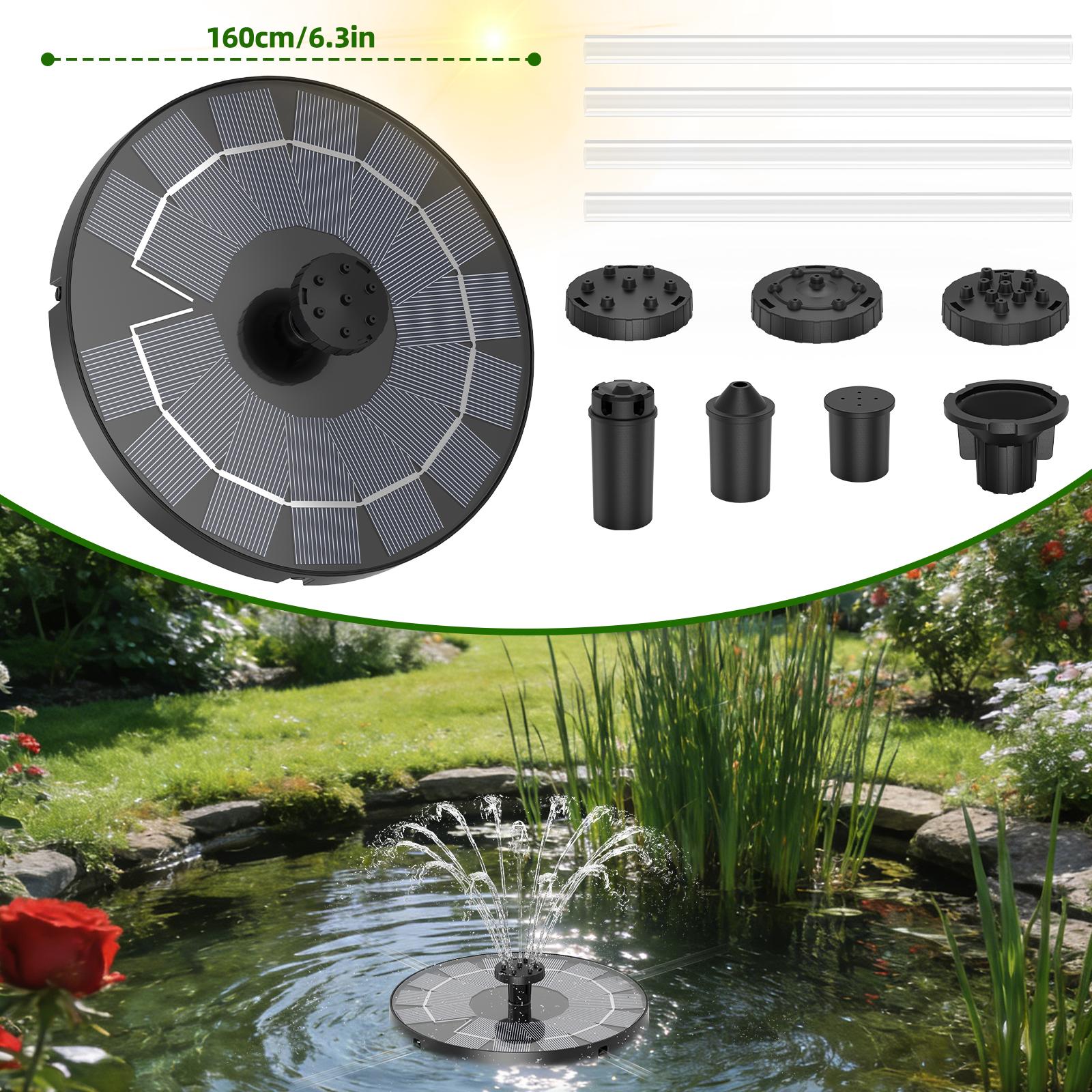 

Солнечный фонтан 2,5 Вт, Прочный фонтан для воды, с 6 насадками, 4 противостолкновительными планками, Идеальное украшение для сада, пруда, бассейна