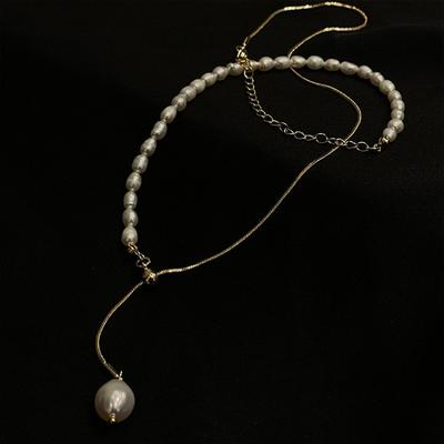 Collana clavicolare a Y con perle d'acqua dolce regolabile da donna