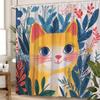 Waterproof Adorable Cat Shower Curtain with Colorful Flowers and Playful Design for a Fun Bathroom Look