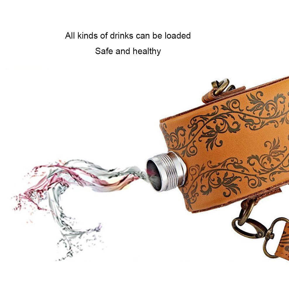 28oz, Russian small flagon, 304 stainless steel hip flask with leather case, Alcohol Flasks, Outdoor portable flat wine bottle