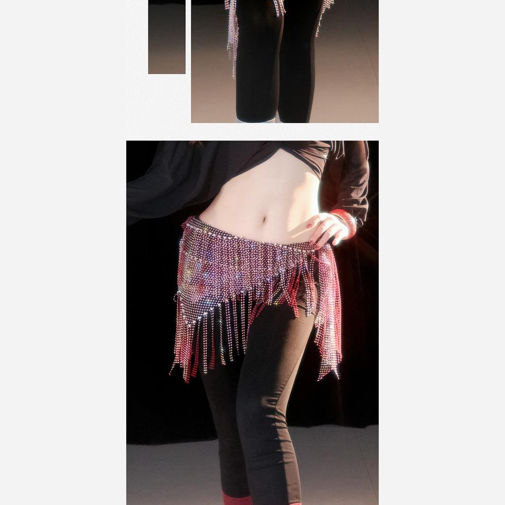 Rhinestones Belly Dance Coverup Wrap Belly Dance Hip Scarf Long Tassels Dance Waist Chain for Halloween Dacning Parties