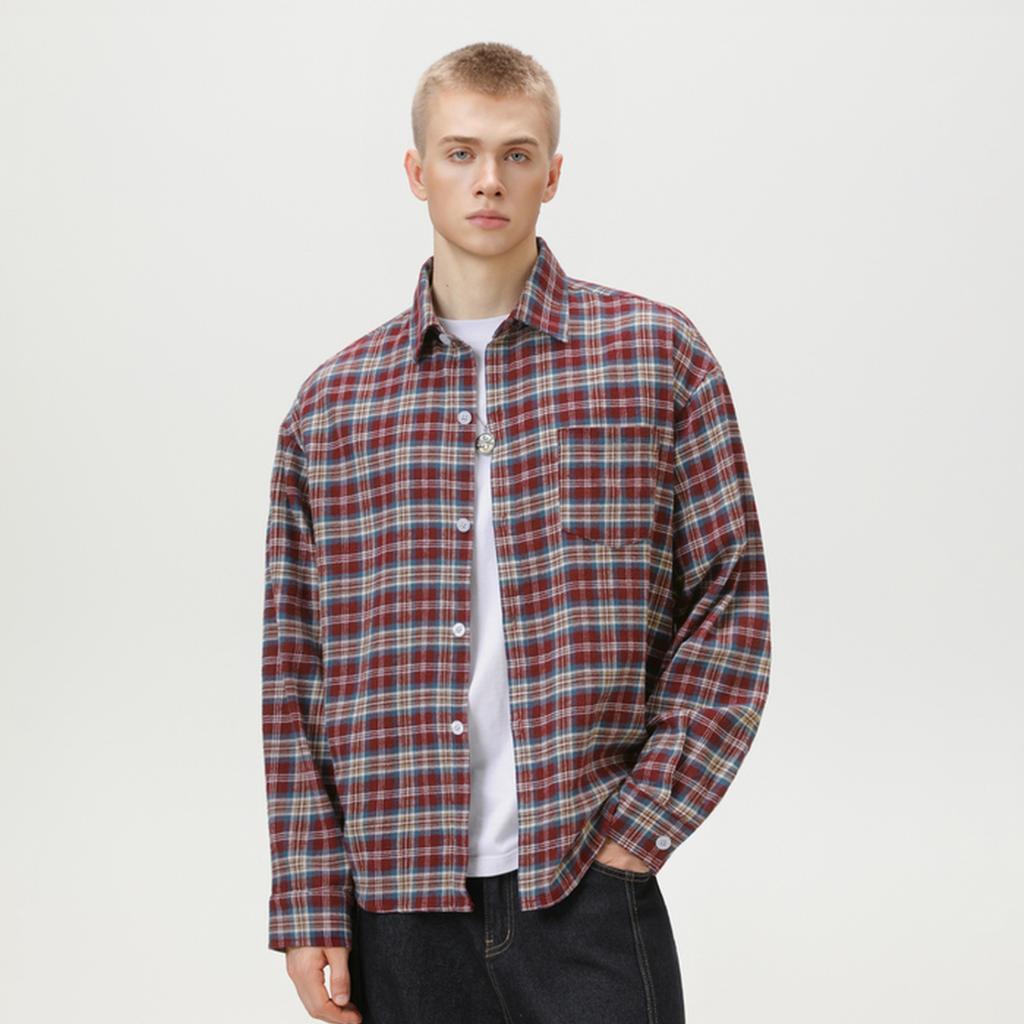 Men's Button Down Shirts Regular Fit Long Sleeve Casual Plaid Shirt for Men Vintage Soft Plaid Shirts with Pocket