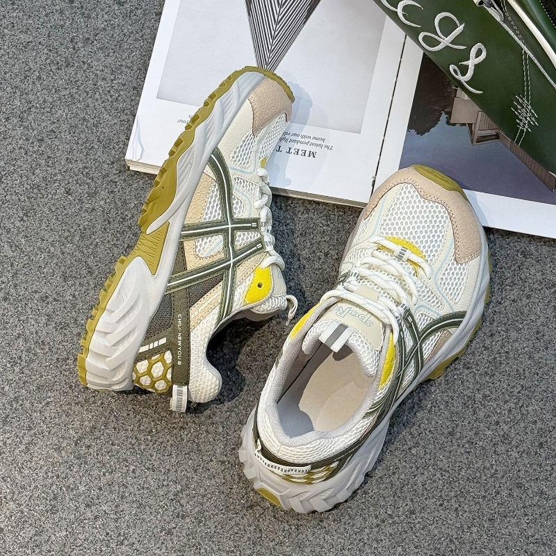 

Leather platform comfortable breathable mesh dad shoes women s new fashion versatile casual shoes sports 35 желто-зеленый