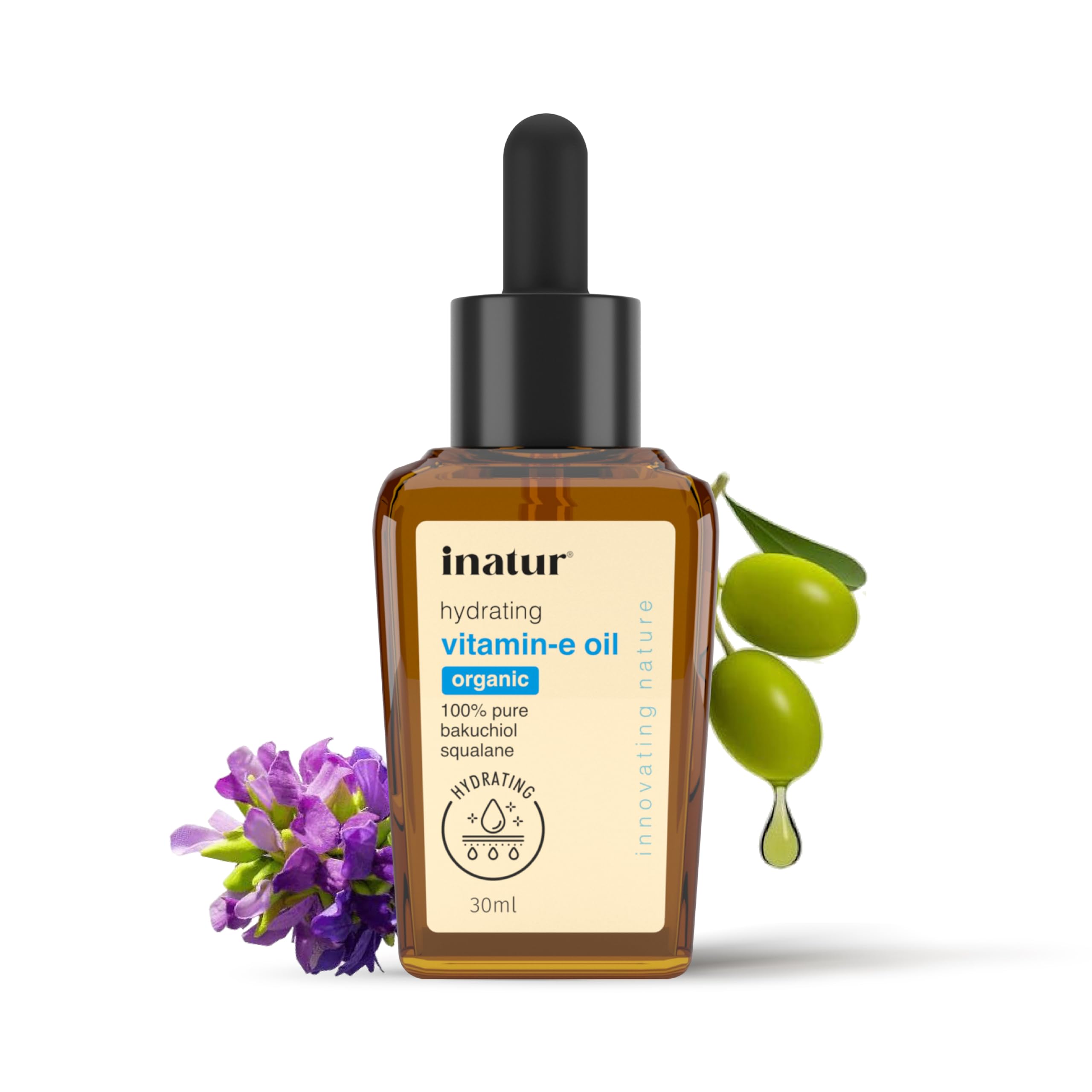 inatur Vitamin E Oil | Enriched with Bakuchiol, Squalane & Rose Damask | Lightweight, Nourishing, Anti-Aging Moisturizer | for Face, Body, Hair & N