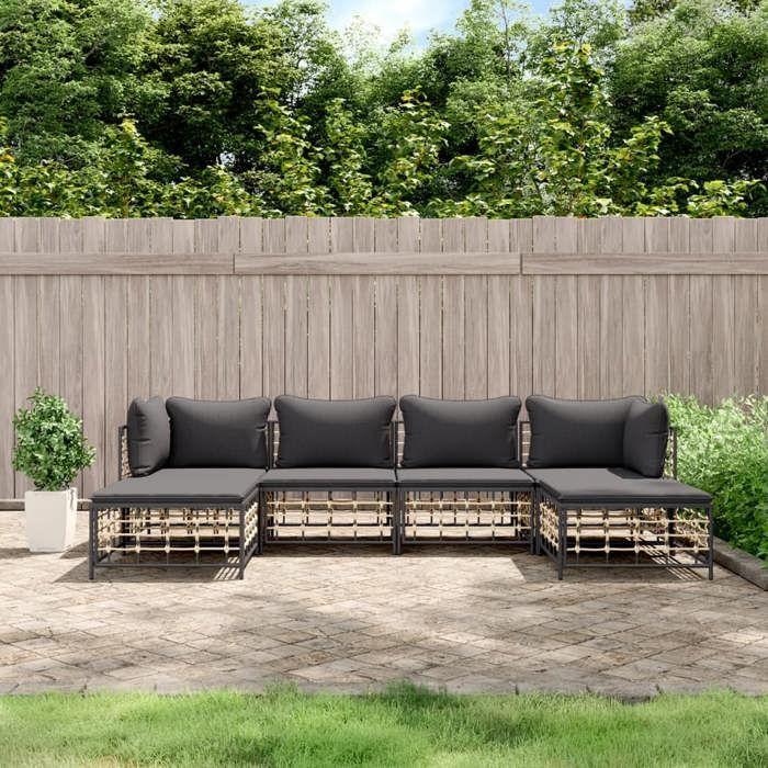 VidaXL Salon de jardin 6 pcs avec coussins anthracite résine tressée, ensemble de salon, ensemble de salon d'extérieur, 3186779