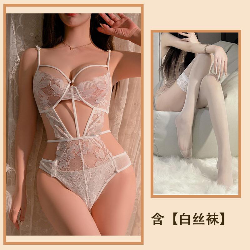 Purple Erotic Underwear, Sexy Lace Hollowed-out Suspenders Show Large Perspective, Free Backless Pajamas, Pure Desire Set
