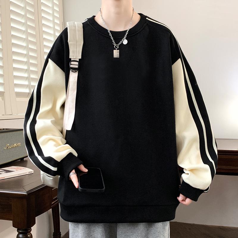 Herren Übergröße Color Block Hoodie - Frühling & Herbst Rundhals Langarm T-Shirt Innere Basisschicht mit bedruckter Oberbekleidung.
