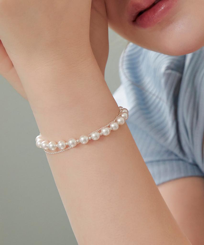 Dmoment Odette Swarovski Pearl Double Strand Silver Bracelet (925 Silver)