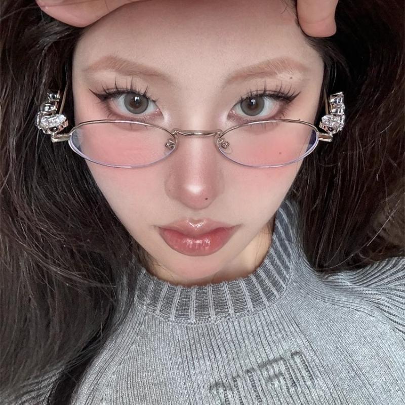 Metal Glasess Oval Retro Women Men Rhinestone Diamonds Sunglasses Unisex Bling Eyeglasses Frames Fashion Eyewear Glasses