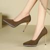 Fashion 2025 Women 10cm High Heels Wedding Pumps Lady Pointed Toe Brown Classic Valentine Heels Scarpins Office Stripper Shoes