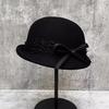 כובע צמר תחרה שחורה לנשים בסגנון זר, רוח בת, כובע צמר קשת, סתיו וחורף, אופנה אלגנטית