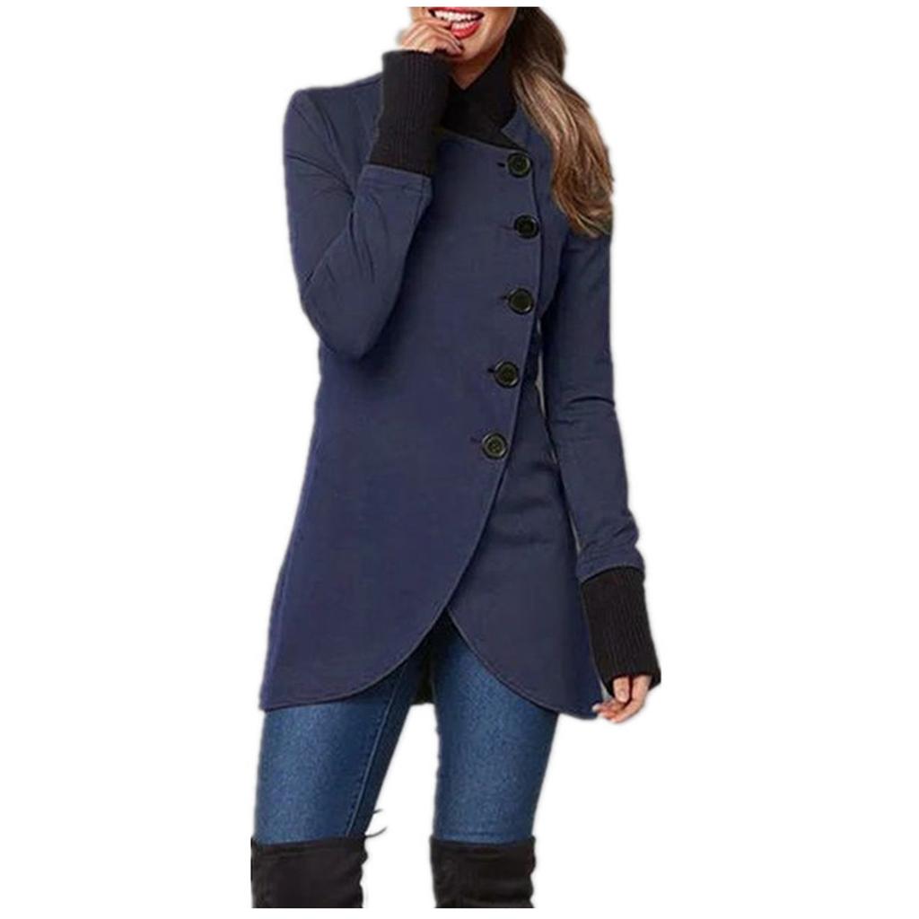 Women's Casual Fashion Solid Color Single Breasted Lapel Stitching Hem Slit Long Sleeved Jacket Coat