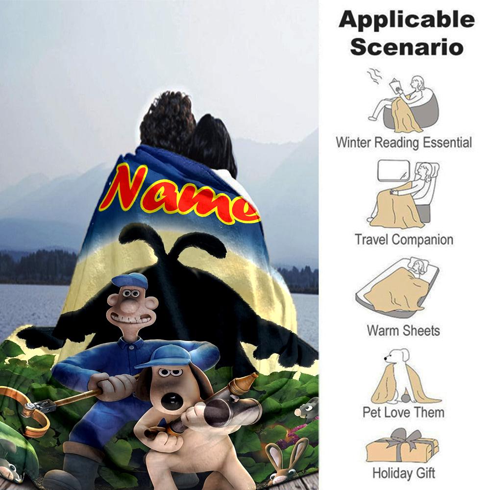 Personalisierbare Decke mit Namen Personality Wallace und Gromit, Weich & Warm, für Sofa, Büro, Bett, Reise, Mittagspause, Geschenk, Geeignet für Alle Jahreszeiten