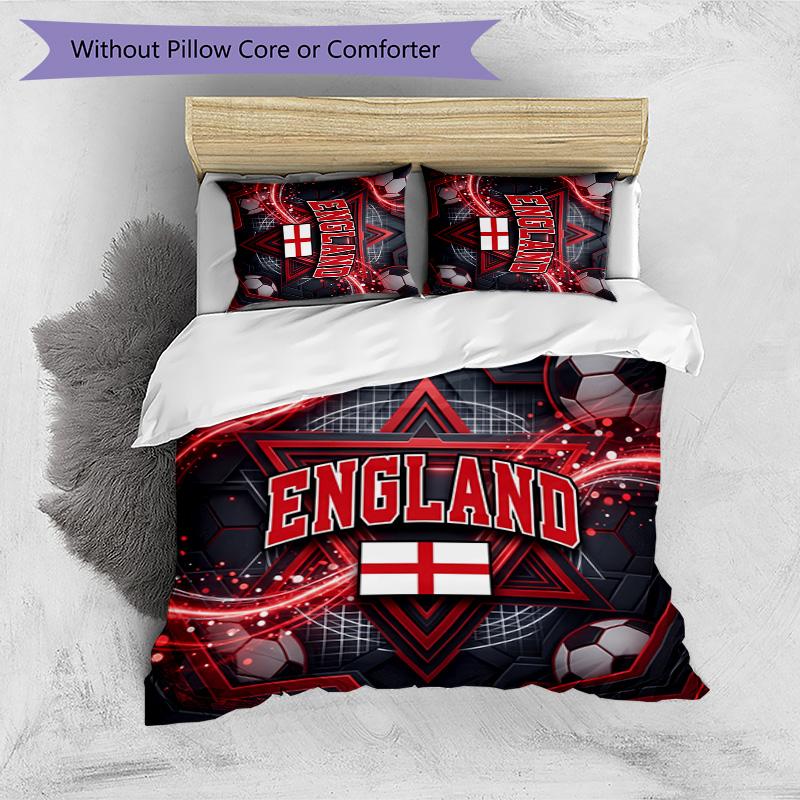 Set Biancheria da Letto Stampata Calcio Inghilterra 3 Pezzi Copriletto Traspirante Accogliente come Regalo per la Casa Nuova o per le Feste