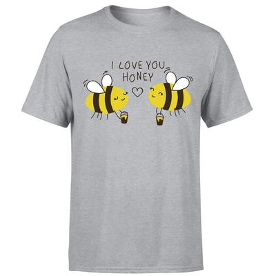 I Love You Honey Unisex T Shirt Funny Bee Graphic Print Round Neck Tee.