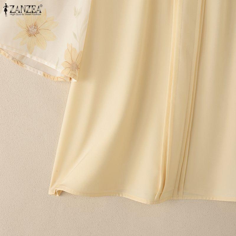 ZANZEA Women Casual Round Neck Splice Half Sleeve Summer Blouse