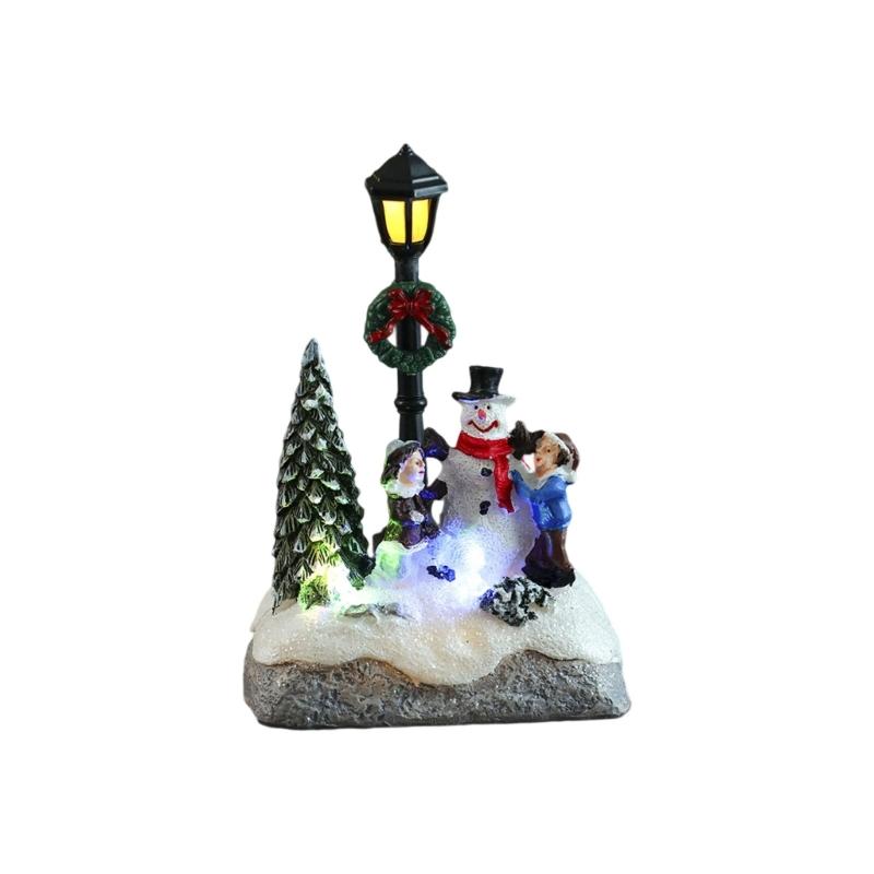 Illuminated Christmas Resin Figurine Ornament with LED Light Glowing Miniature Christmas Tree Resin Table Decorations