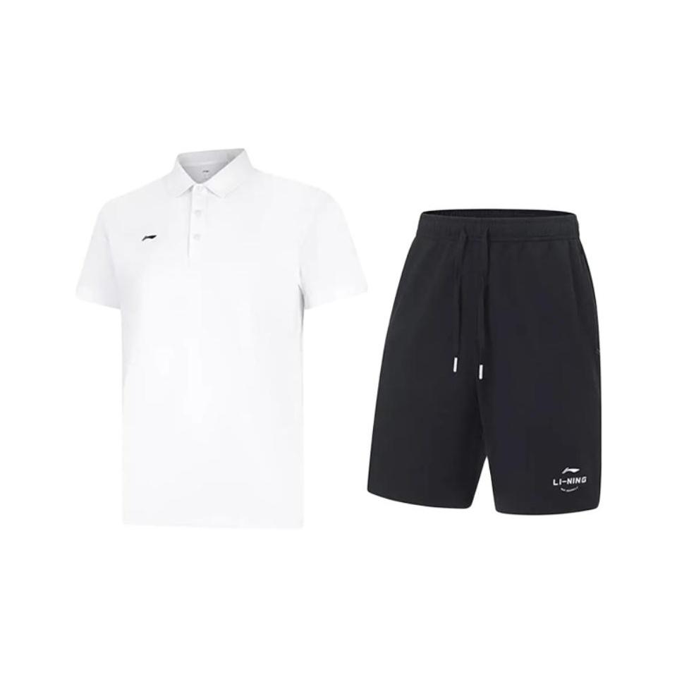

Li-Ning Простая Однотонная Удобная Дышащая Универсальная Футболка-поло с коротким рукавом Повседневный Спортивный костюм Унисекс костюмы APLV495-1+AKST543-3 S