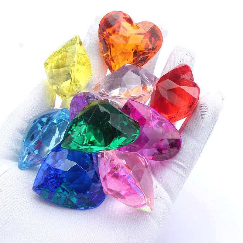 10Pcs Big Heart Shaped Acrylic Diamond Gems Jewels Pirate Treasure Chest Hunt Party Favors For Kids Birthday Halloween Gifts