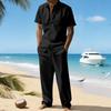 Men's European & American Linen Short Sleeve Shirt and Long Pants Set for Summer