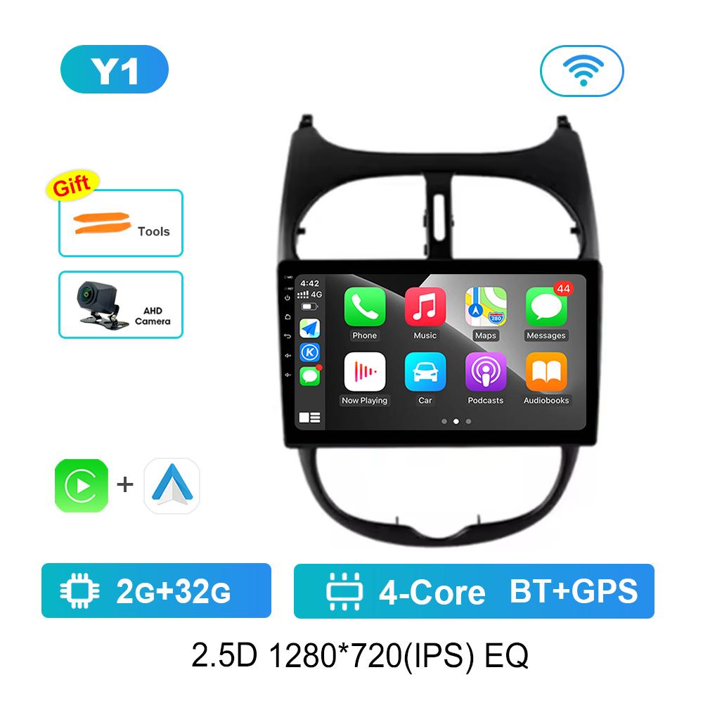 9 Inch Navigation GPS 4G Carplay for Peugeot 206 2001 - 2016 Android OS Car Video Multimedia Player BT QLED Touch Screen WiFi