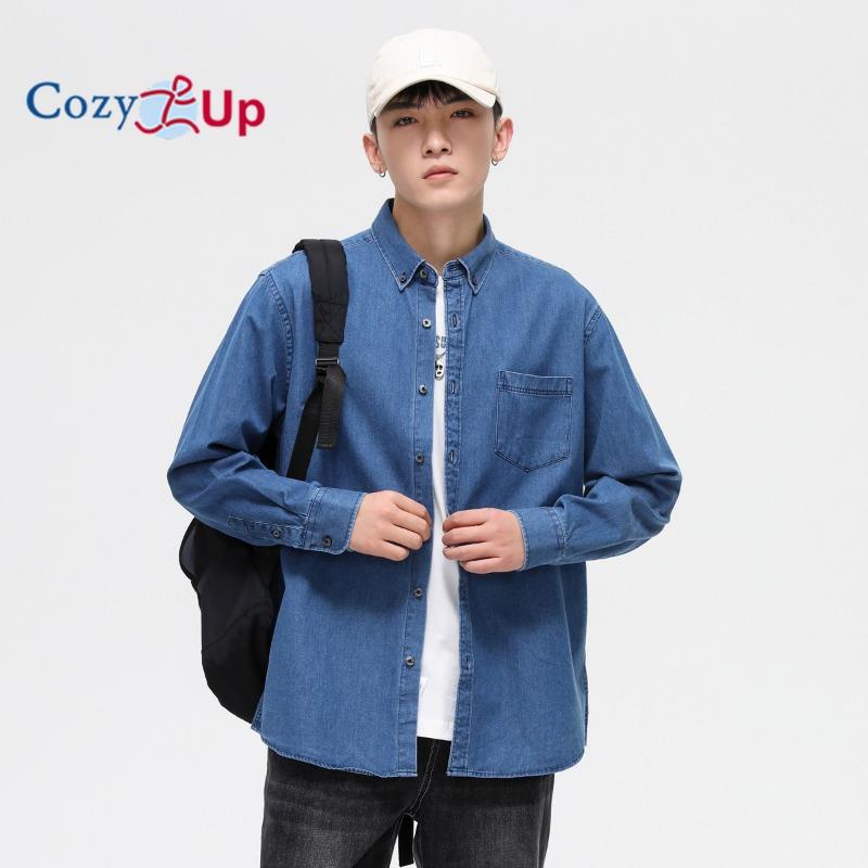 Cozy Up Herr Jeansskjortor Casual 100% Bomull Långärmad Skjorta med Knappar
