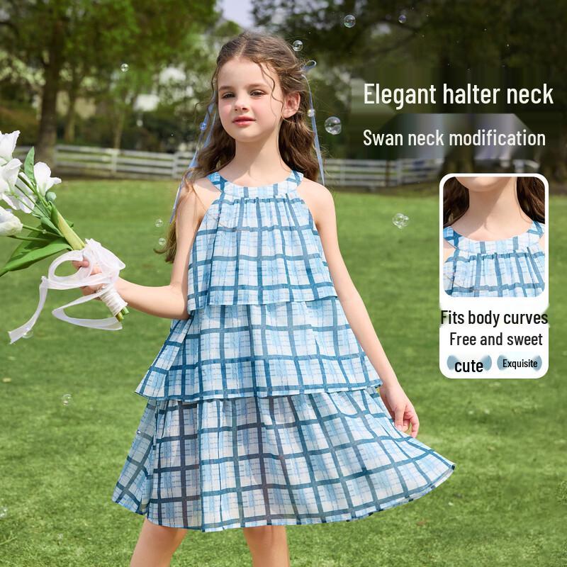 ASK JUNIOR Girls Halter Neck Sleeveless Tiered Princess Dress 130