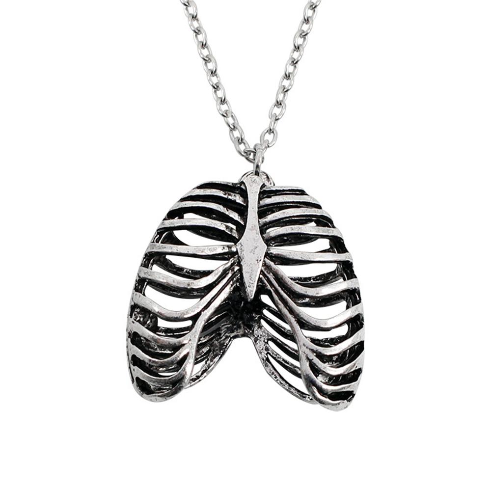 Fashion Gothic Rib Cage Necklace Anatomical Skeleton Heart Goth Punk Unique Retro Pendant Necklace Jewelry For Men Women Gifts