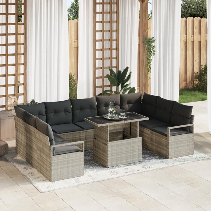 Ensemble de Canapé de Jardin vidaXL 10 Pièces avec Coussins Gris Clair Rattan Poly 3357625