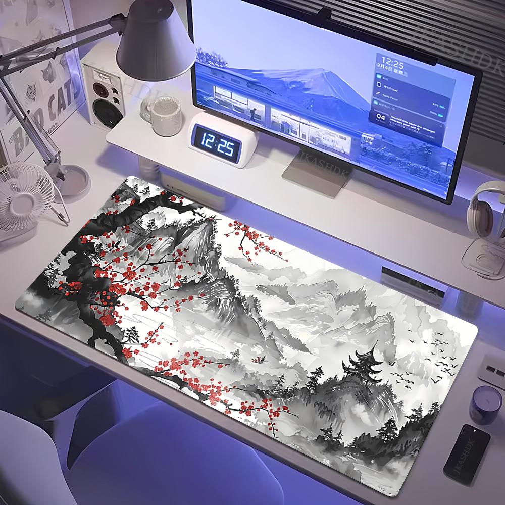 Table Computer Desk Accessories Cherry Blossoms Gamer Setup Decoration Gaming Pad Desktop Mat Wireless Mouse Ped White Mousepad