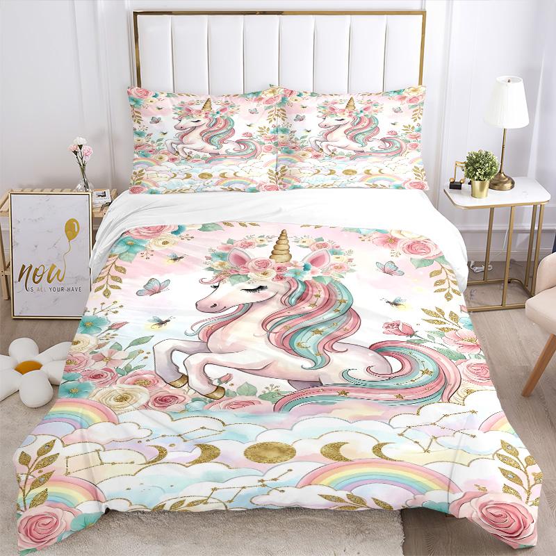 Fantasy Unicorn Garden Print 3Pcs Bedding Setduvet Cover With 2 Bedropillowcase Home Birthday Gift