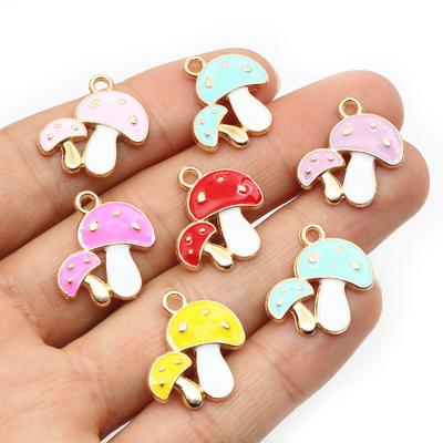 20pcs Enamel Mushroom Charms Pendant 19x19mm Alloy Metal DIY Jewelry Making Accessories for Earring Bracelet Necklace Finding