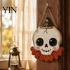 Outdoor Ghost Door Decorations Halloween Wooden Hanging Pendant with Lanyard, Retro Ghost/Pumpkin/Skull/Black Cat Black Wall Art for Front Porch Party
