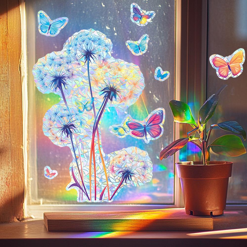 Fun-j005 Laser Color Dandelion Butterfly Home Decoration Decoration Glass Doors and Windows Window Stickers Self-adhesive