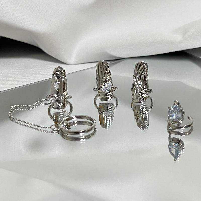 4/5Pcs Fingertip Ring Irregular Metal Silver Color Finger Ring Set Women Alloy Finger Cot Chain Nail Ring Party Jewelry
