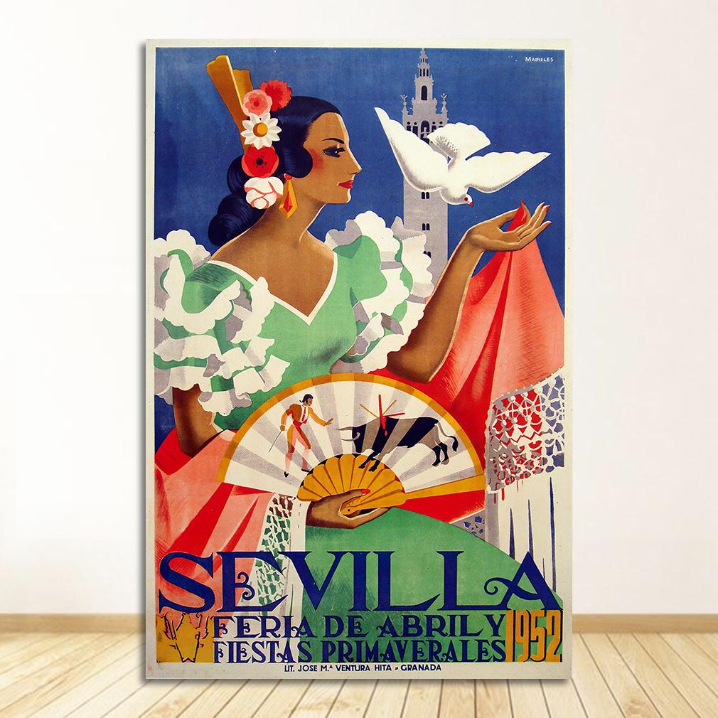 Vintage Resimler Kraft Posterler Kaplamalı duvar çıkartmaları Ev Dekorasyon Hediye İspanya Endülüs Seville Seyahat Tuval Resimleri
