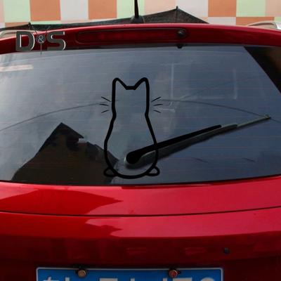 Funny Cat Car Sticker Waterproof PET Weather Resistant Self Adhesive Auto SUV Vehicle Rear Windshield Wiper Window Body Decoration Kitten Trim