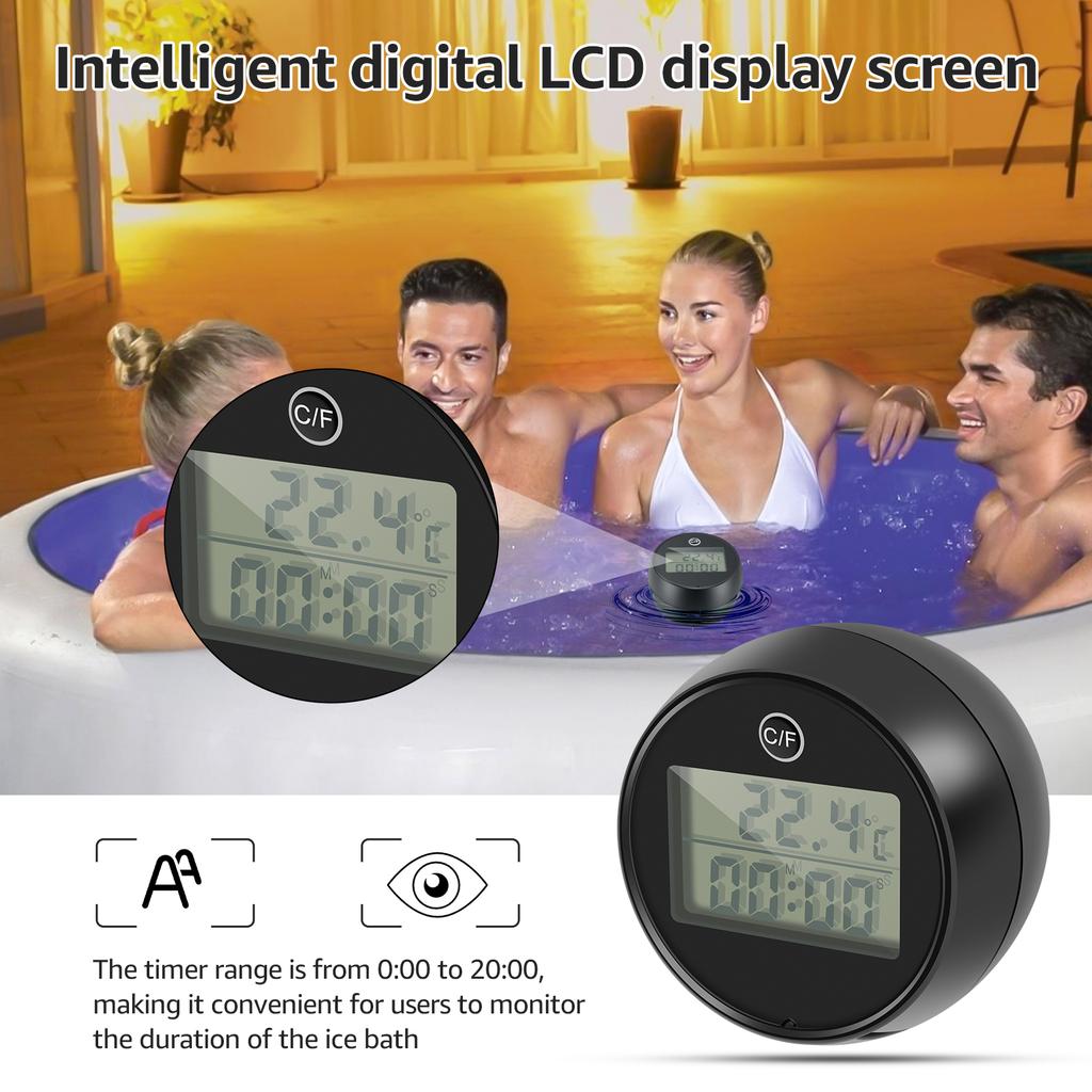 Ice Bath Thermometers Floating with Timer IPX6 Waterproof Cold Plunge Digital Bath Pool Thermometer
