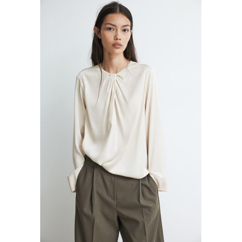 

H M pleated detail satin blouse cream