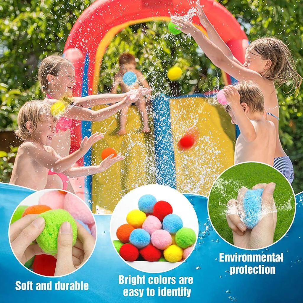12/30/60Pcs Water Soaker Balls Reusable Sponge Water Balloons Cotton Splash Toys for Pool Beach Summer Swimming Games Toy