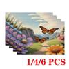 4/6pcs Rectangular Placemats Suitable for Dining Table - Butterfly Flower Table Decor, 12x18 Inch Washable Polyester Fabric with Elegant 2D Design