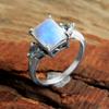 Mondstein-Blautopas-Ring, Silberschmuck, 925er Sterlingsilber, Statement-Schmuck, handgefertigter Ring