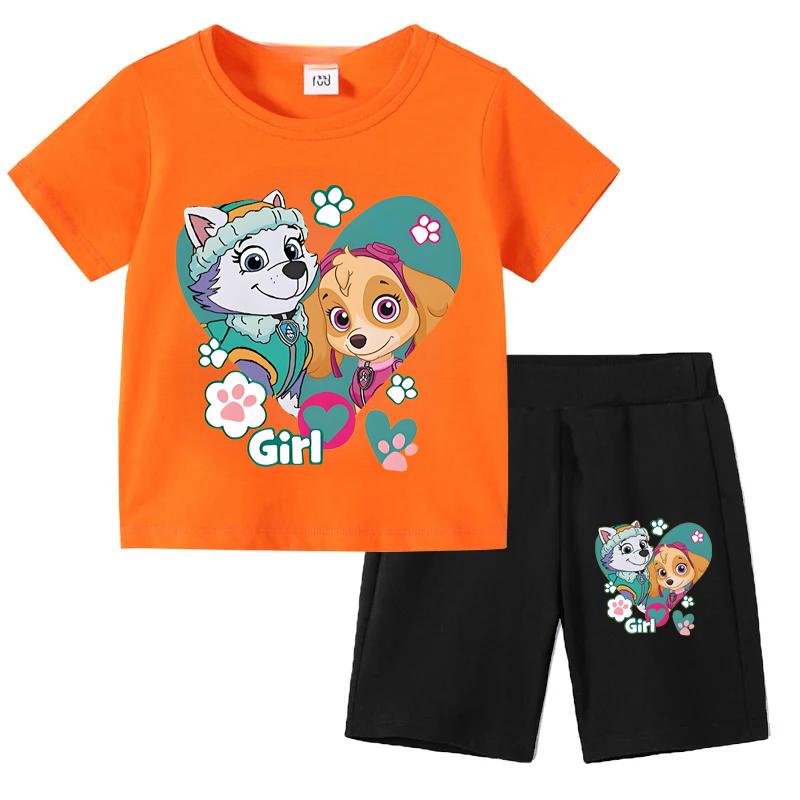 PAW Patrol Summer Cartoon Printed Boys Girls Tshirt Sets Children's Casual Shorts 2 Piece Sets Kids Tracksuits Sport Suits