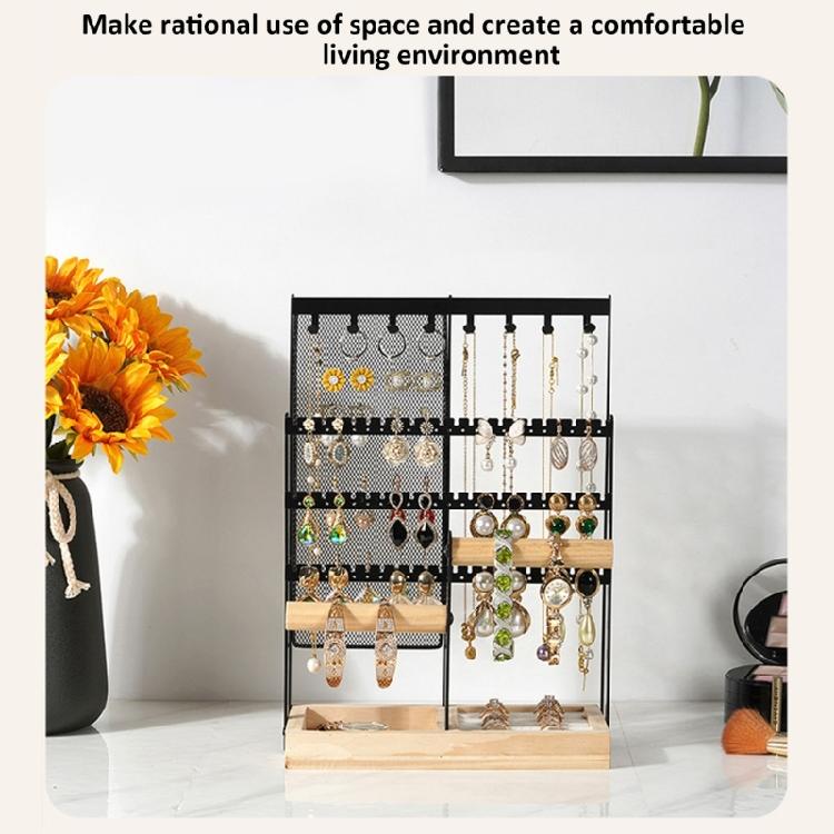 Jewelry Organizers Mesh Grid Design Suitable for Displaying Earrings Necklaces Rings Home or Shop Use Iron Wood Texture