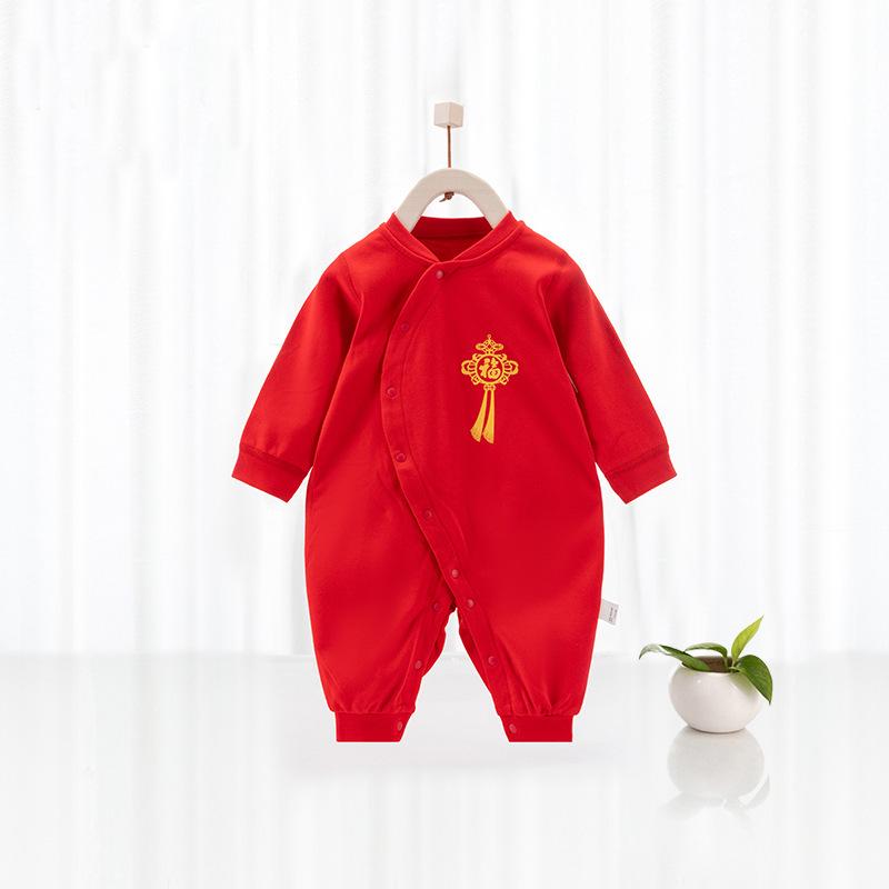 

Newborn Red Chinese Style Cotton Long Sleeve Jumpsuit for Autumn & New Year 80 cm червоний