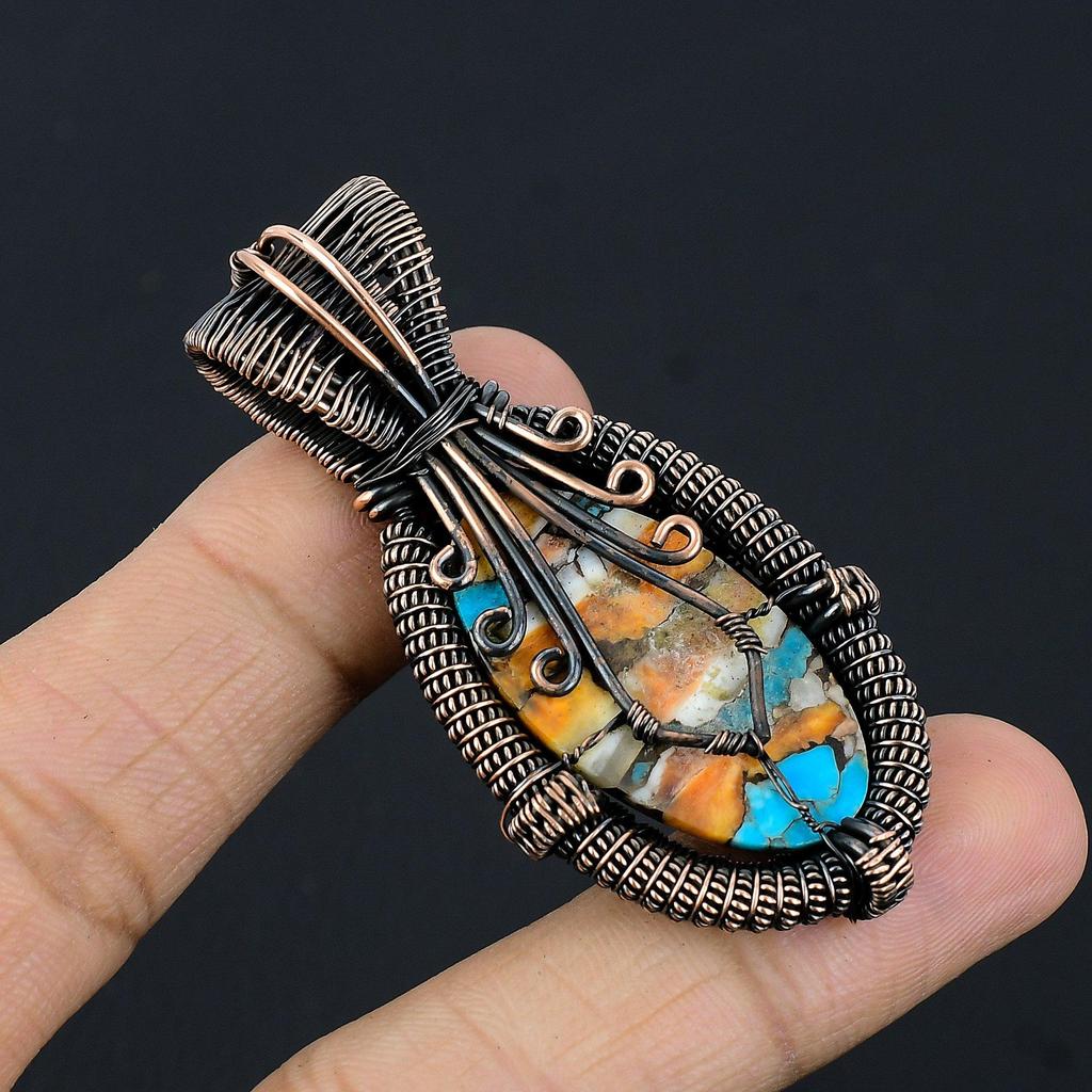 Spiny Oyster Handmade Gemstone Pendant, 999 Copper Wire Wrapped Pendant Designer Jewelry, For Anniversary Gift