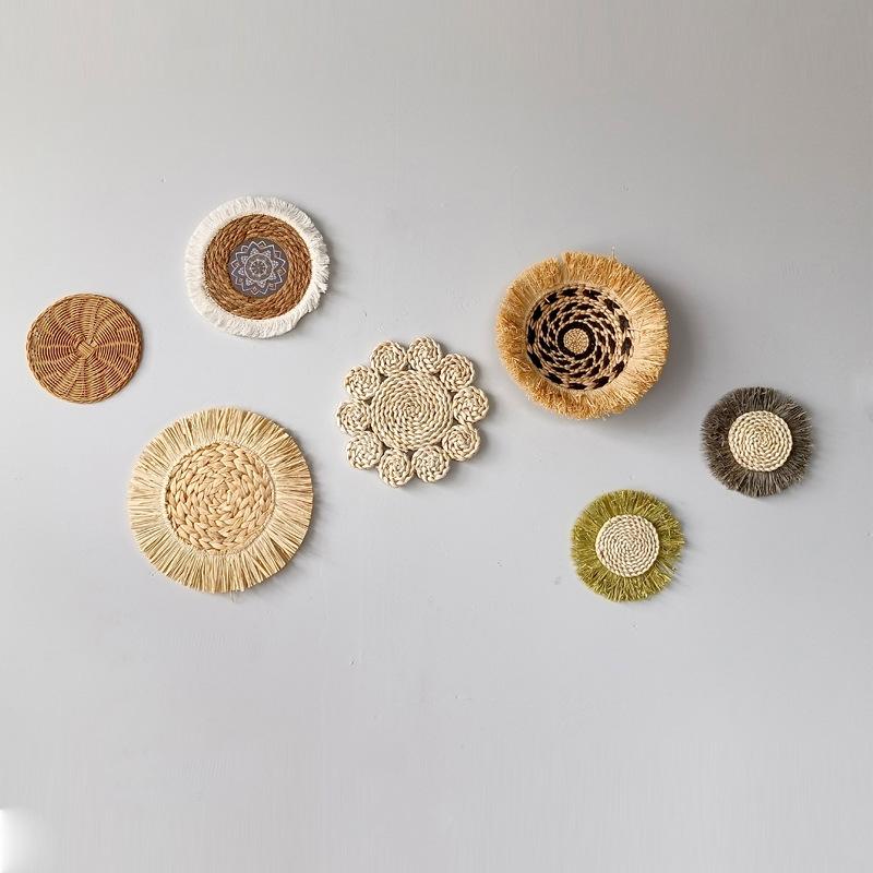Bohemian Round Wall Hanging, Woven Rattan Macrame Wall Decor for Bedroom Living Room Dining Room Home Decor