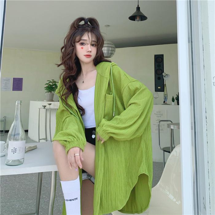 Women's White Hooded Sun Protection Cardigan - Summer 2025, Versatile Long-Sleeve, Mid-Length Loose Thin Jacket
